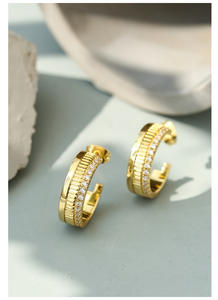 Pendientes de Aro Vintage de Latón Chapado en Oro de 14K, Modernos, Geométricos, con Circonita, Aleación de Cobre, Unisex, Joyería de Moda para Aniversario - Product Image 5