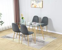 Ensemble de meubles de salle à manger de style nordique moderne et luxueux pour hôtel et restaurant, table rectangulaire en verre avec pieds en métal, 4 places