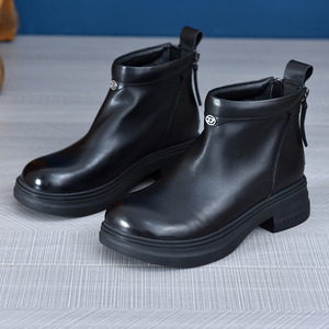 ¡Novedad de otoño 2024! Botas ajustadas con suela de goma de piel de vaca de primera capa para mujer, bolsos ajustados versátiles cómodos antideslizantes con cremallera trasera - Product Image 3