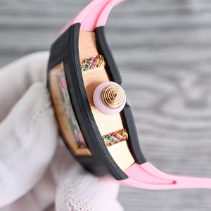 Montre de luxe pour femme, style classique et élégant, modèle Goddess 0701, cadran ajouré en fibre de carbone, avec diamants colorés - Product Image 5