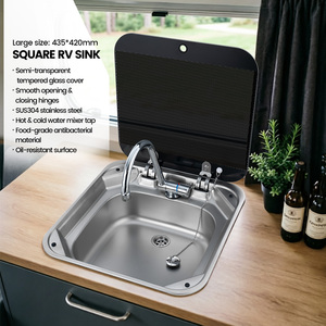 Évier de <span class=keywords><strong>camping</strong></span>-<span class=keywords><strong>car</strong></span> grand format 435x420mm avec robinet et couvercle pliable, cuve profonde en acier inoxydable pour <span class=keywords><strong>camping</strong></span>-<span class=keywords><strong>car</strong></span>, caravane, motorhome, cuisine marine - Product Image 4