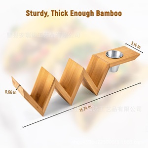 Wooden Wavy Tortilla Stand With <b>Sauce</b> Bowl Portable Taco Holder For Picnic Food Tray - Product Image 5