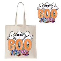 Logo de transfert de chaleur DTF personnalisé sac fourre-tout en toile écran d'Halloween autocollants en vinyle pour l'emballage d'étiquettes cadeaux