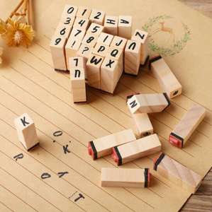 Alphabet numérique ensemble de sceau en bois machine à écrire manuscrite bricolage timbre - Product Image 4