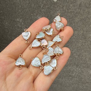 Connettori per Gioielli Fai-da-Te a Forma di Cuore <span class=keywords><strong>Barocco</strong></span> con Perla e Bordo Dorato, Anello Singolo e Doppio, 11-12mm - Product Image 2