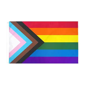 Wholesale Custom Bisexual Non Binary Lesbian Transgender Flag LGBTQ Gay Pride Flags 3x5 Ft Progress Pride Rainbow Flag