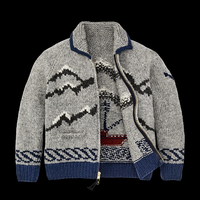 Pull cardigan en tricot jacquard à manches longues avec fermeture éclair côtelée classique pour homme