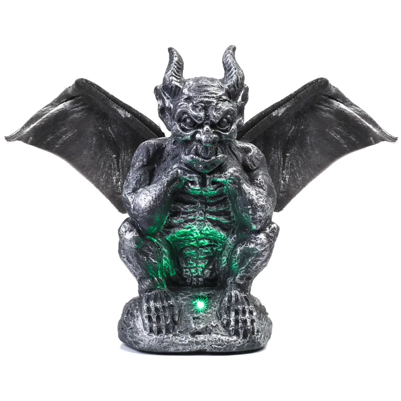 Patung Gargoyle Bersayap, Dekorasi Luar Ruangan Patung Halloween Duduk Penjaga dengan Lampu