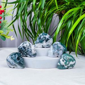 Venta al por Mayor de Calaveras de Ágata Musgosa de Estilo Bohemio, Talladas en Piedra de Cristal para Decoración del Hogar y Regalos Navideños Únicos - Product Image 2