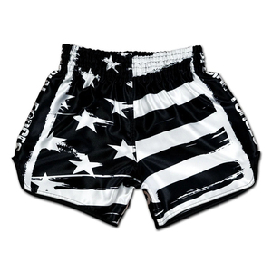Pantalones Cortos de Muay Thai Unisex con Estampado de Bandera Blanca y Negra, Pantalones de Entrenamiento de Kickboxing, Equipo de Combate - Product Image 1