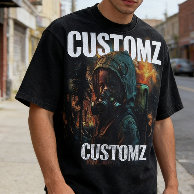 Custom Hip Hop Style Black T-Shirt Men Vintage Washed Oversized Heavy Cotton Streetwear Casual Graphic Tee Shirts