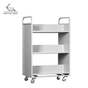 Estantes en forma de V de 3 niveles, gran tamaño, resistente, de un solo lado, con Panel lateral, carro de libros de biblioteca de <span class=keywords><strong>Metal</strong></span>, portador de libros de acero - Product Image 2