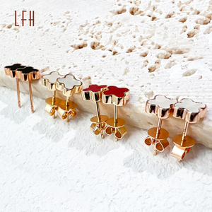 ขายส่งต่างหูทองเหลือง18K Au750ใบโคลเวอร์4ใบนำโชคต่างหูมุกต่างหูแบบคลาสสิกต่างหูใบไม้แท้18K ต่างหูใบไม้สีทอง18K - Product Image 5