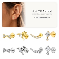 CRYSPURE ASTM F136 Titane Clous de Labret à Dos Plat Or Argent CZ Colibri Arc Cerceau Cerf-volant Bijoux d'Oreille Cartilage Hélix Vente en Gros