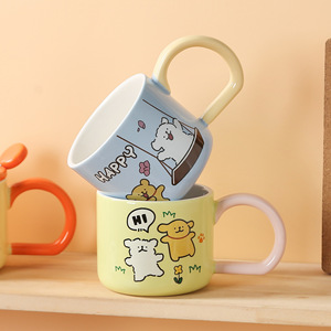 Tasse en céramique avec couvercle et cuillère, motif chien joyeux, grande poignée, grande capacité, pour couples, usage domestique - Product Image 3