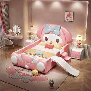 Letto per bambini JINS a tema <span class=keywords><strong>My</strong></span> Melody con scivolo, letto imbottito rosa da principessa per cameretta delle bambine - Product Image 1