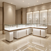 Moderne Weiße Schmuck-Vitrine mit LED-Beleuchtung, Luxuriöser Glas-Verkaufsschrank für Boutiquen