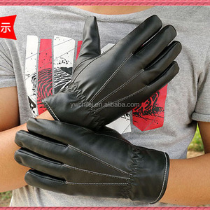 Moufles en cuir à écran tactile pour hommes, mitaines d'hiver chaudes, noires et souples, <span class=keywords><strong>gants</strong></span> à doublure en cachemire - Product Image 3
