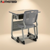 Ensemble bureau et chaise d'étudiant confortable avec dossier perforé, cadre métallique moderne, mobilier scolaire, table d'apprentissage pour salle de classe