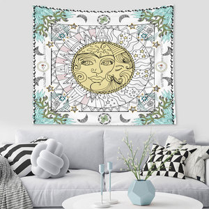 Tapiz de pared personalizado de tela de poliéster psicodélico bohemio con diseño de cartas del <span class=keywords><strong>Tarot</strong></span> Sol Luna Plantas Nymph - Product Image 6