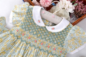 Boutique toddler neonate abiti smocked floreale fatto a mano in raso di cotone all'ingrosso smocked <span class=keywords><strong>abbigliamento</strong></span> per bambini - Product Image 2