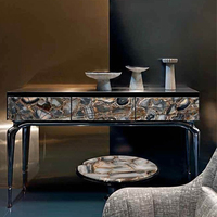 Usine de personnalisation de meubles de haute qualité à Dongguan, OEM/ODM, table de luxe, armoire latérale en pierre d'agate naturelle, console en métal