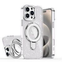 Étui antichoc brillant avec support pour iPhone 17 Pro Max, coque de téléphone à chargement sans fil, support magnétique rotatif pour 16 Pro, 15, 14