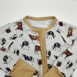 Niedliche Baby Stram pler benutzer definierte Druck muster Baby kleidung setzt Bambus Reiß verschluss Baby kleid - Product Image 2