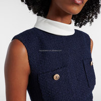 Vente en gros de vêtements haut de gamme de qualité d'usine OEM/ODM ensembles de carrière de boutiques de luxe robe mi-longue en satin gilet en tweed avec ceinture pour femmes