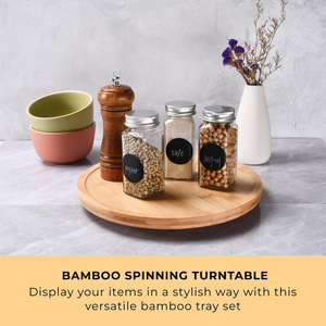Bamboo Wood <b>Rotating</b> <b>Spice</b> <b>Rack</b> Lazy Susan Kitchen Storage Turntable Multi Function Rustic Design - Product Image 3