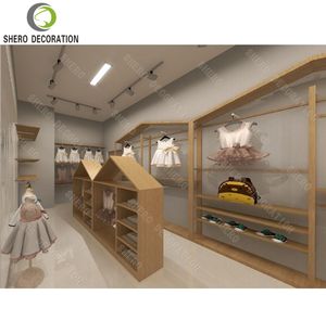 Vitrine murale de vêtements pour enfants en bois exquis Meubles de magasin de vêtements pour enfants de haute qualité pour la conception moderne de magasin de bébé - Product Image 6