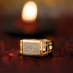 <b>24K</b> Solid <b>Gold</b> Mens Cocktail <b>Ring</b> Pave Diamond Rectangular Luxury Jewelry Engagement Wedding Anniversary Gift Golden Oak Oak43 - Product Image 3