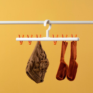 Windproof Multifunction Injection <strong>Plastic</strong> Clothes <strong>Hanger</strong> Strong Trouser Clips Anti Tangle Sock Pegs Folding Drying Rack - Product Image 3