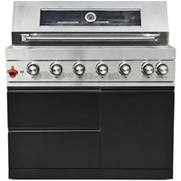 Îlot de cuisine extérieur modulaire en acier inoxydable avec barbecue à gaz intégré, brûleur latéral, réfrigérateur extérieur et évier pour patio et jardin