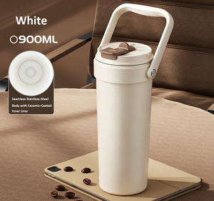 Tasse à café isotherme portable avec poignée, doublure en céramique, pour boissons chaudes et froides, gobelet thermique de voyage anti-fuite pour porte-gobelet de voiture et extérieur - Product Image 1