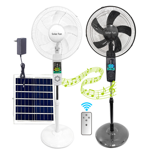 Ventilateur sur pied solaire Bluetooth de 16 pouces avec 5 pales, 6 vitesses, lumière LED multifonction, rechargeable par USB - Product Image 1