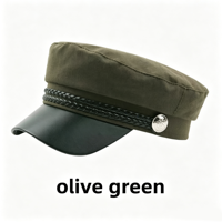 Gorra de Capitán Naval Vintage de Algodón con Decoración de Cuerda Trenzada, Visera de Cuero PU, Botón Metálico, Gorra Plana Estilo Newsboy Unisex para las Cuatro Estaciones