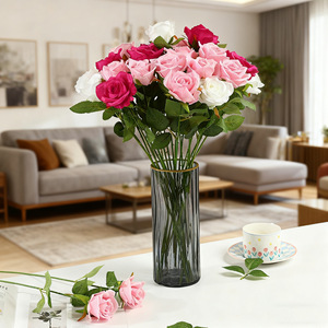 Bouquet de roses artificielles en soie et perles de simulation, fleur éternelle haut de gamme pour décoration de table, hôtels, mariages, présentoirs commerciaux et extérieur - Product Image 1