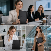 Porte-documents A4 en cuir PU en stock, avec fermeture élastique et boucle latérale pour stylo, directement de l'usine, idéal pour les hommes d'affaires, les cadres et les réunions de bureau.