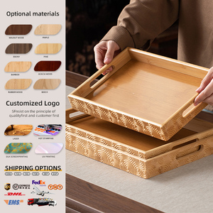 Grande Vassoio Rettangolare in Bambù Marrone Bruciato per Esposizione Bicchieri da Vino e Servizio Piatti - Product Image 1