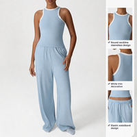 Ensemble de yoga pour femmes : débardeur de sport sans manches à col rond associé à un pantalon évasé confortable pour la course à pied