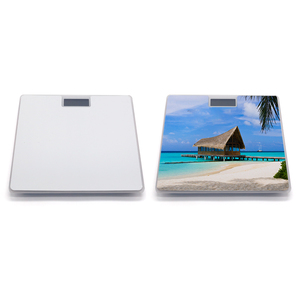 Báscula Digital Cuadrada Personalizada de Vidrio Templado de 26x26cm, <span class=keywords><strong>Blanca</strong></span>, Sublimable, Imprimible, con Bandeja, Funciona con Batería - Product Image 1