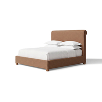 Ensemble de chambre à coucher contemporain FERLY avec cadre de lit enveloppant en peluche douce, lit entièrement recouvert de tissu moderne