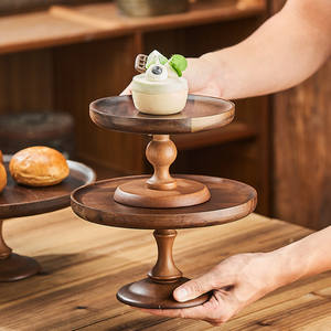 Assiette <span class=keywords><strong>à</strong></span> dessert ronde en bois d'acacia <span class=keywords><strong>à</strong></span> pieds hauts avec couvercle en verre et couvercle, origine Chine, pour gâteau, <span class=keywords><strong>pain</strong></span>, fruits, collations - Product Image 2