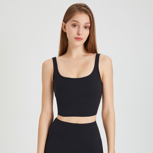 Wholesale Women Double Strap U Neck Yoga <b>Crop</b> <b>Top</b> Padded Sleeveless Tank <b>Top</b> Seamless Soft Stretch for Daily Running Training - Product Image 5