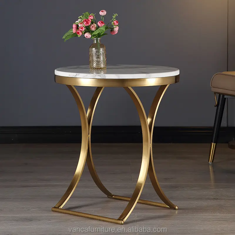 Moderner Gold Edelstahl Metall Basis kleiner runder Tisch mit Marmorplatte Wohnzimmer Sofa Beistell tisch Heimgebrauch
