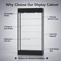 Neu Eingetroffene Vitrine aus Gehärtetem Glas mit Aluminiumrahmen, LED-Beleuchtung, 5 Verstellbaren Regalen, Abschließbarer Tür, Großhandel