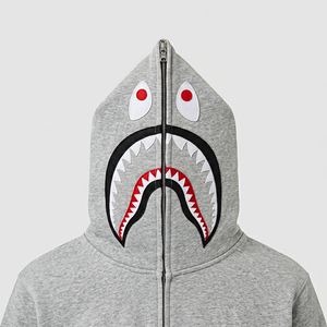 Sudadera con Capucha de Felpa para Hombre, Diseño de Tiburón, Gris, con Cierre, Informal, Diseño de Dibujos Animados, Corte Regular, para Otoño - Product Image 1