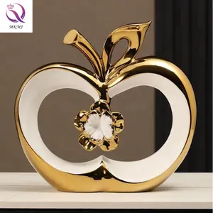 Ornamentos de maçã douradas para decoração de casa, luzes criativas, artesanato de maçãs de luxo para mesa de jantar, armário de vinho, decoração de natal