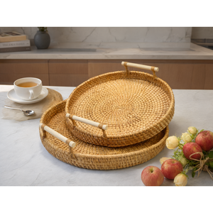 Bandeja de Servir Tejida de Ratán con Asas, Plato Hecho a Mano para Té, Aperitivos, Frutas y Pan, para el Hogar, Comedor y Cocina - Product Image 3